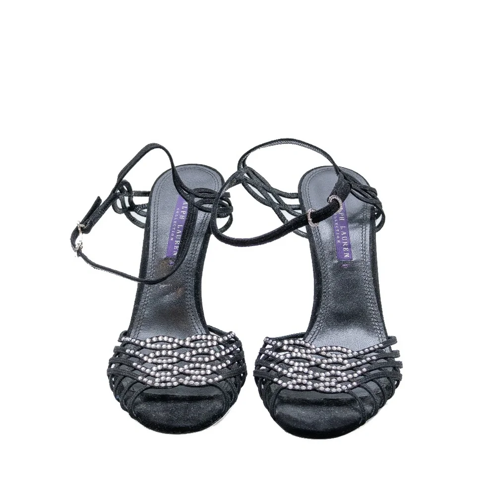 Ralph Lauren‎ Collection Purple Label Black Velvet Beaded Heels | Size US 8.5B